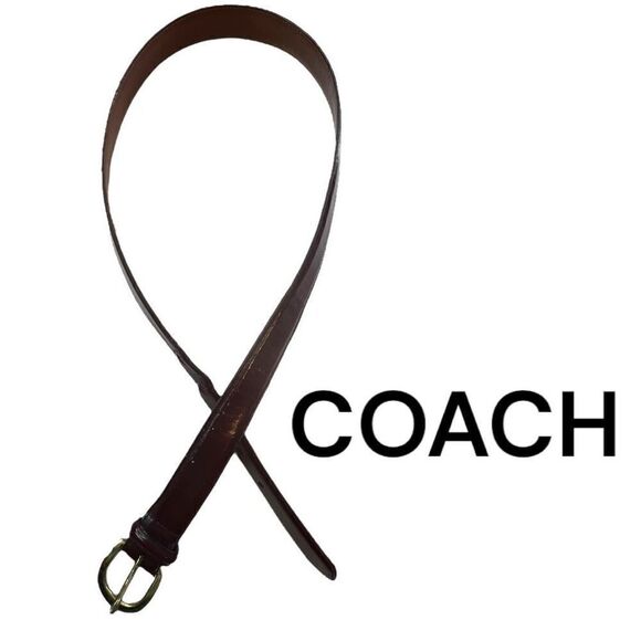Coach Men's Handcrafted Leather Solid Brass Metal Buckle Belt Brown Size 34" - Picture 1 of 4